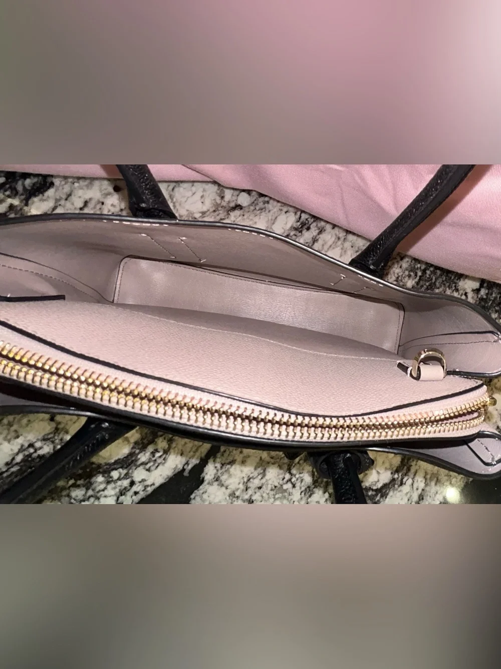 kate spade Black Pebbled Leather Satchel with Light Gray Trim